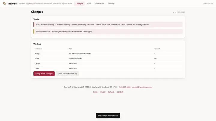 Tagwise - its main screen