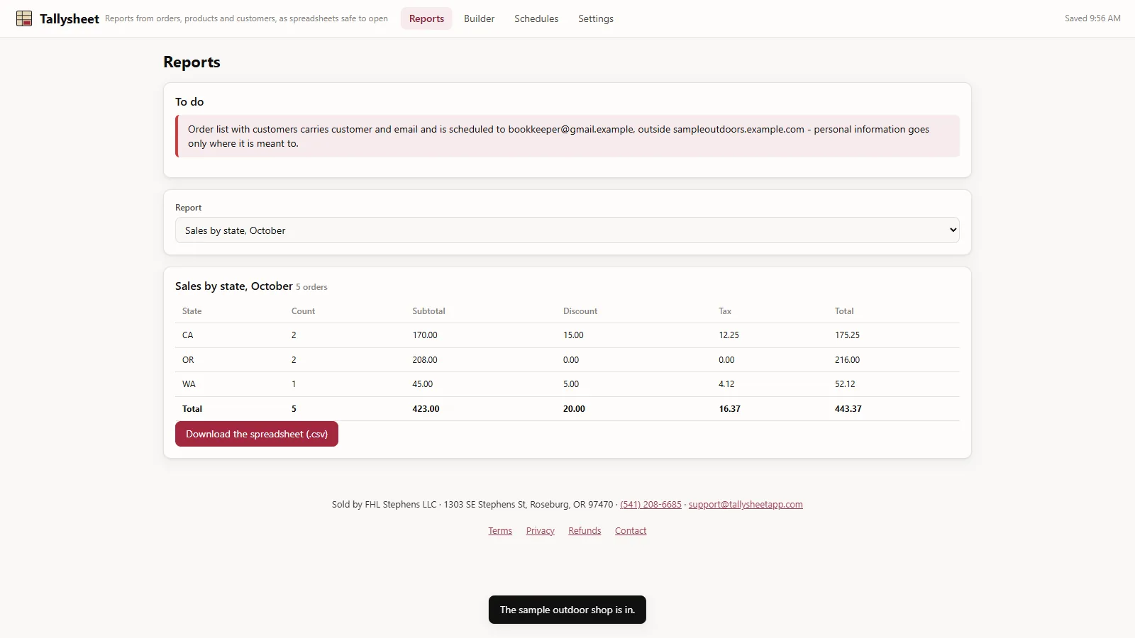 Tallysheet - its main screen