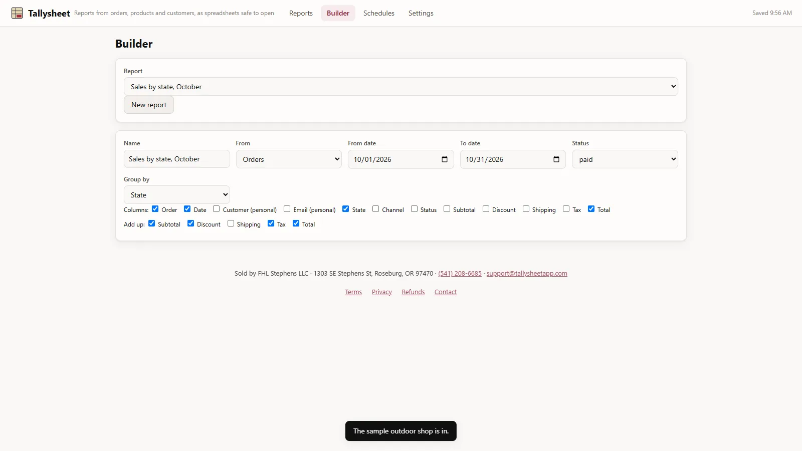 Tallysheet - screen 2