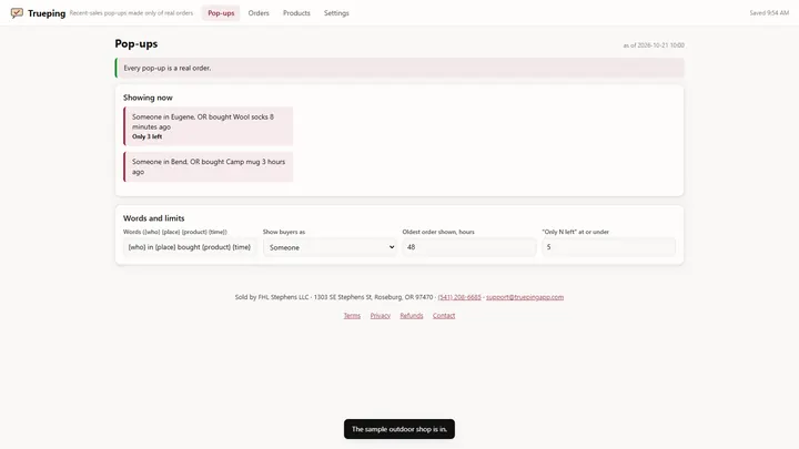 Trueping - its main screen