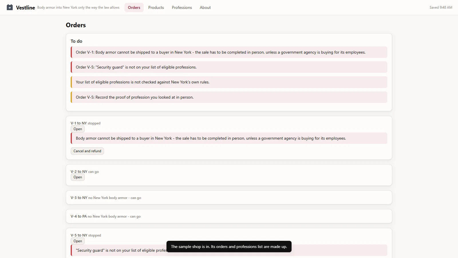 Vestline - its main screen